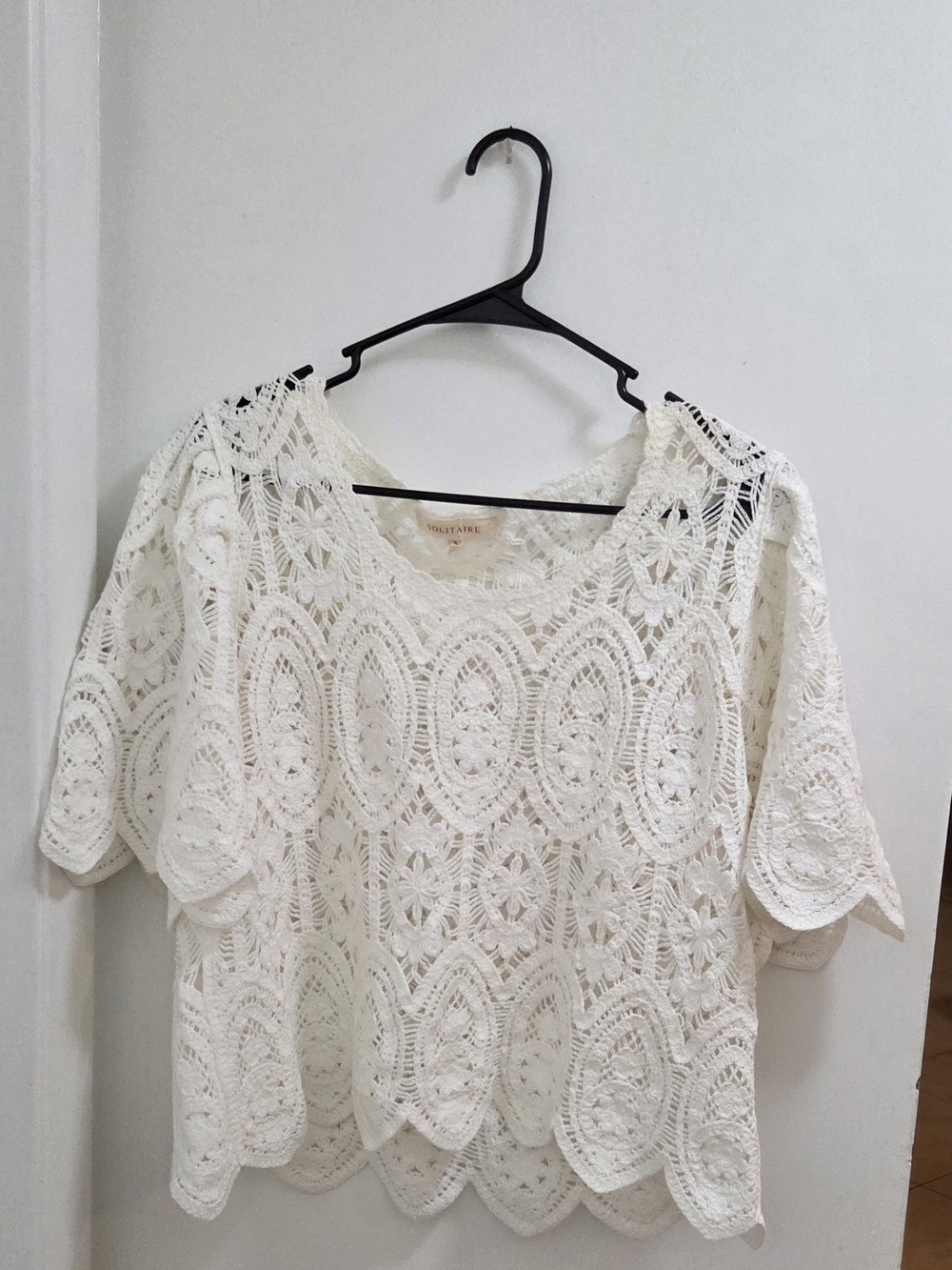 Solitaire Ivory Crochet Lace Boxy Blouse, S